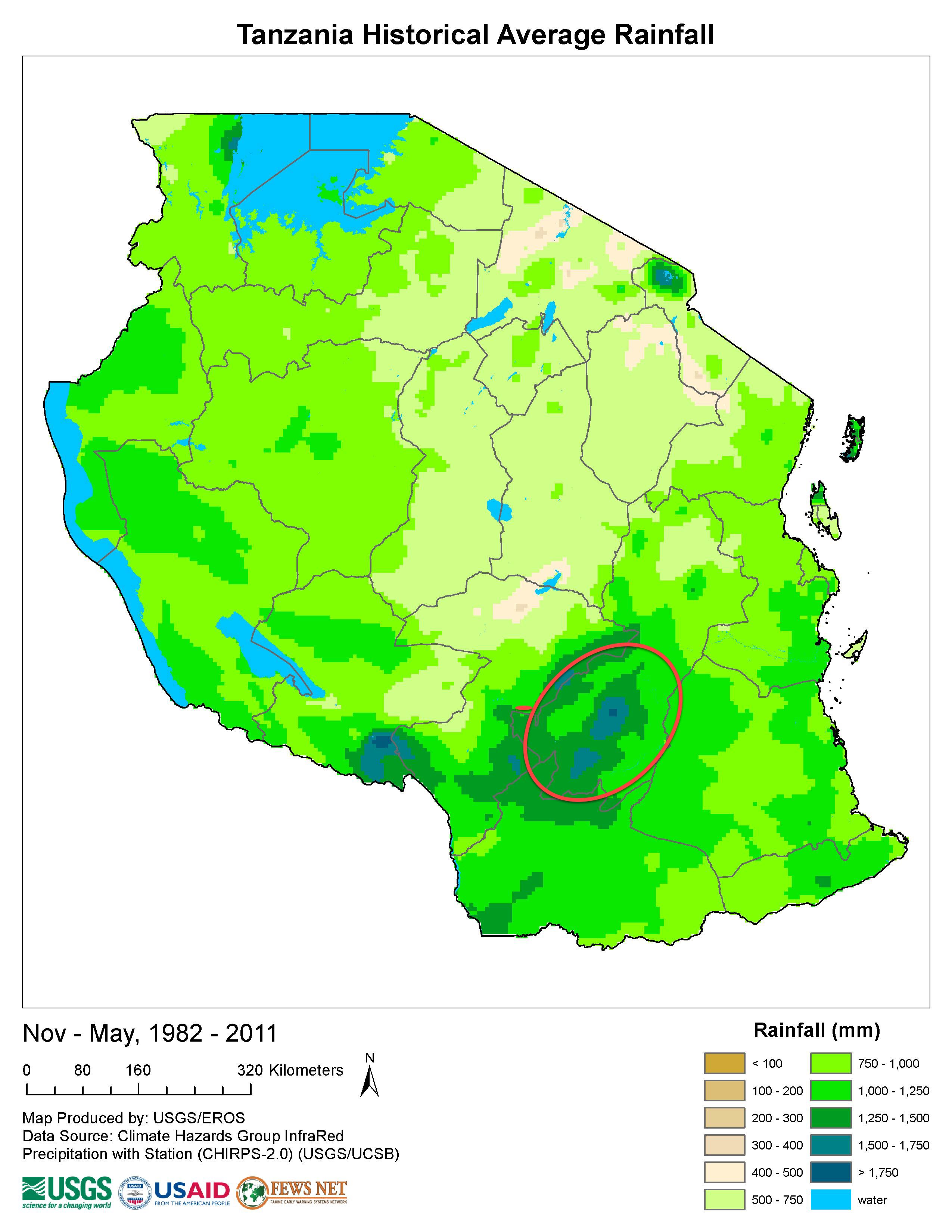 Tanzania average rainfall 1981-2011